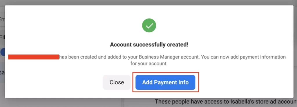 FB ad account successfully created